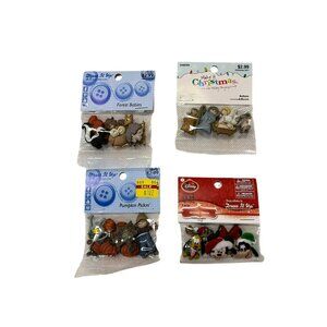 4 Packages of Novelty Buttons Disney Forest Babies Nativity Pumpkin Patch